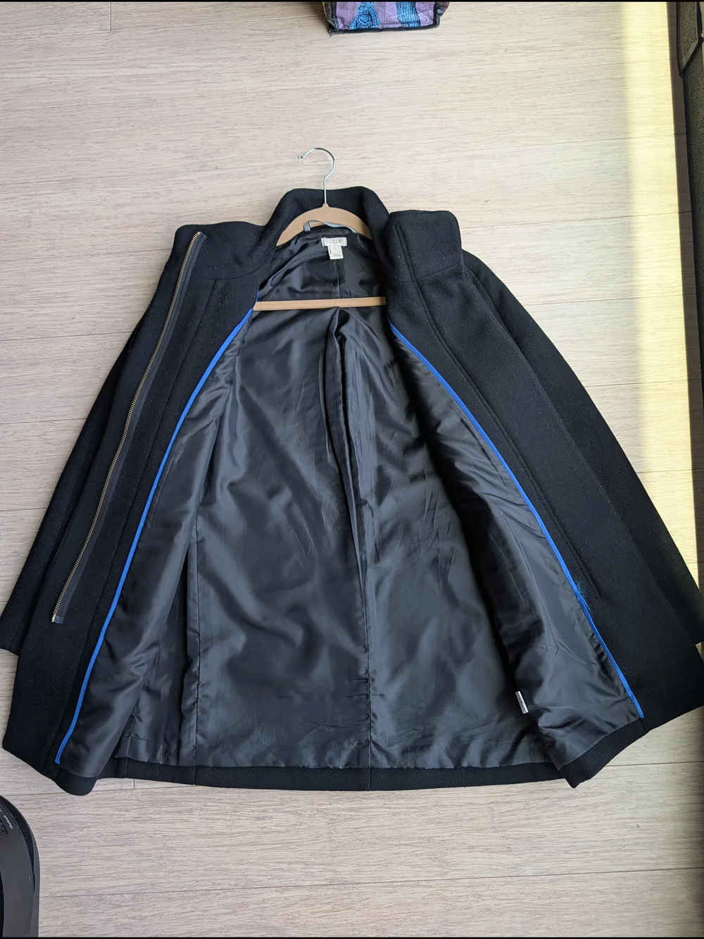 J. Crew Black Wool Blend Peacoat with Subtle Blue Trim - Picture 2 of 5